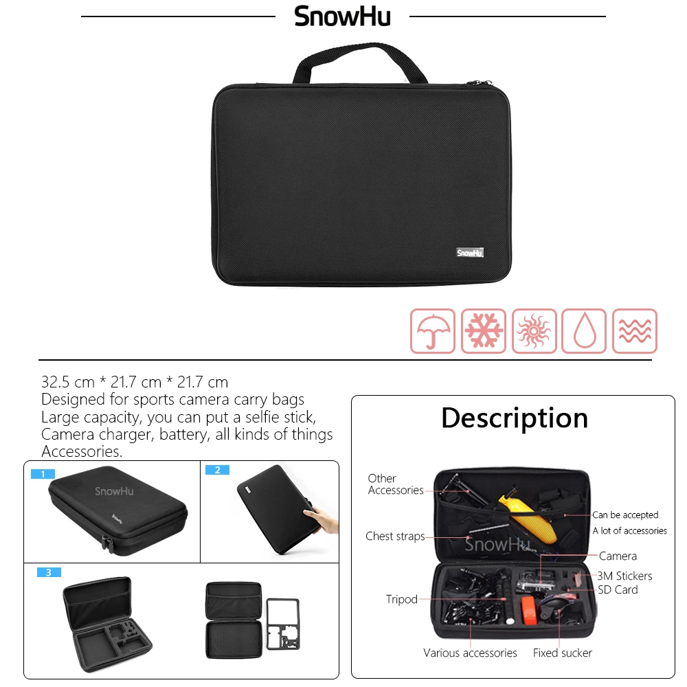 SnowHu для Go pro Набор аксессуаров gopro hero 9 8 7 6 5 4 M20 EKEN H9R Yi 4K аксессуары sjcam камеры GS48 |