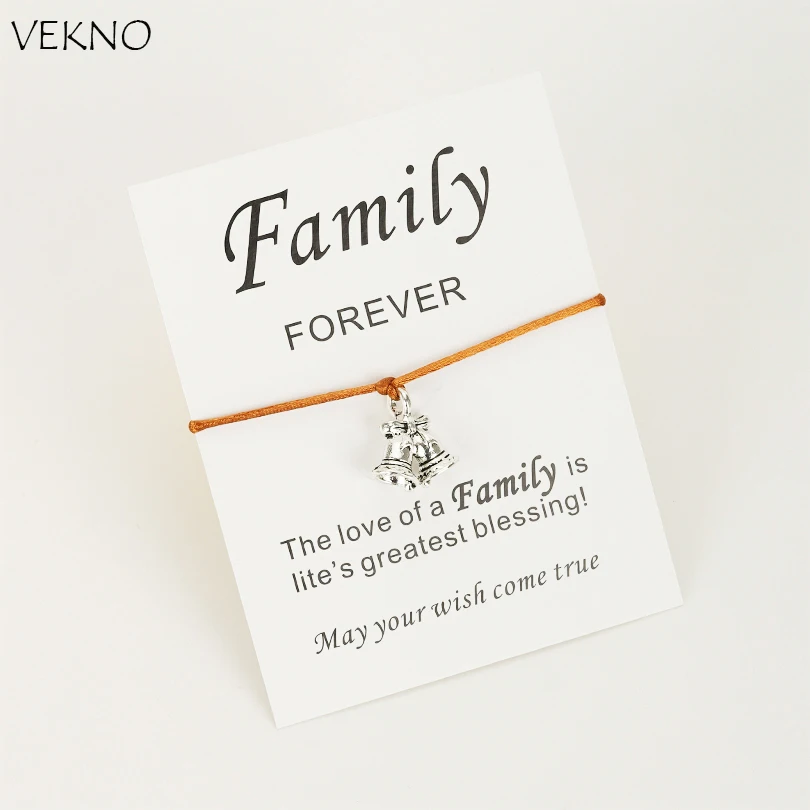 VEKNO милый двойной Рождественские колокольчики регулируемый плетеный браслет