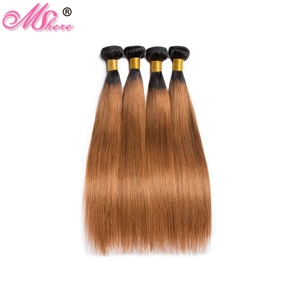 Mshere прямые волосы Ombre 3/4 Связки с закрытием 1B/30 перуанские натуральные Ткань