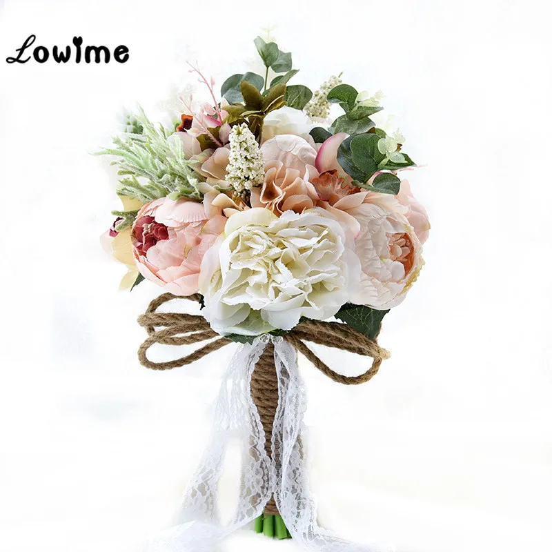

Countryside Style Artificial Wedding Bouquets For Brides Outside Lace Wedding Flowers Brooch Bouquets Bouquet De Mariage 2017