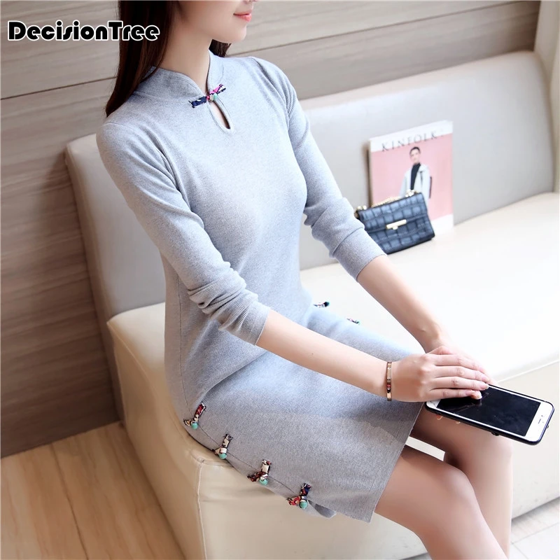 Китайское традиционное платье с длинным рукавом, красное, черное, теплое, cheongsam, традиционное китайское платье для женщин, китайское платье