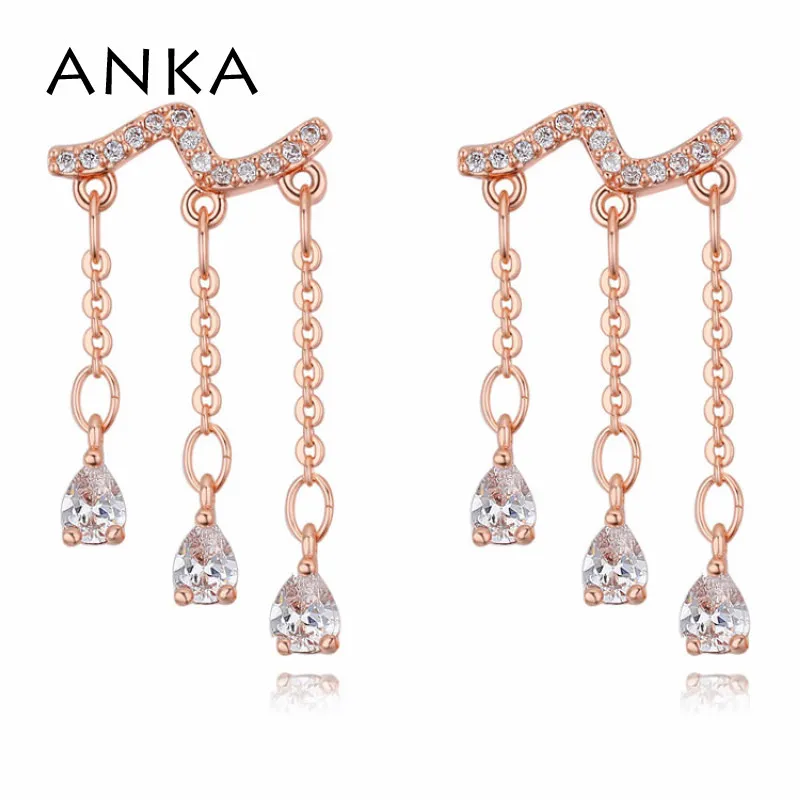 

ANKA brand top zirconia luxury wave women drop earrings rose gold color charm romantic water drop earings Jewelry #123002