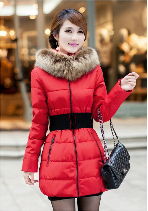 Women Winter Warm Faux Fur Collar Hooded Jacket Quilted Coat 4 Color Available | Женская одежда