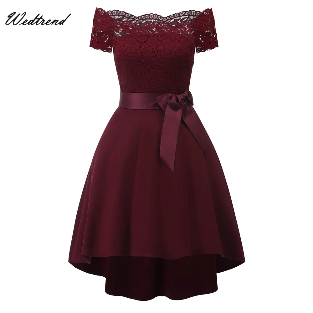Женское платье Бургунди Wedtrend кружевное коктейльное с рукавами крылышками и