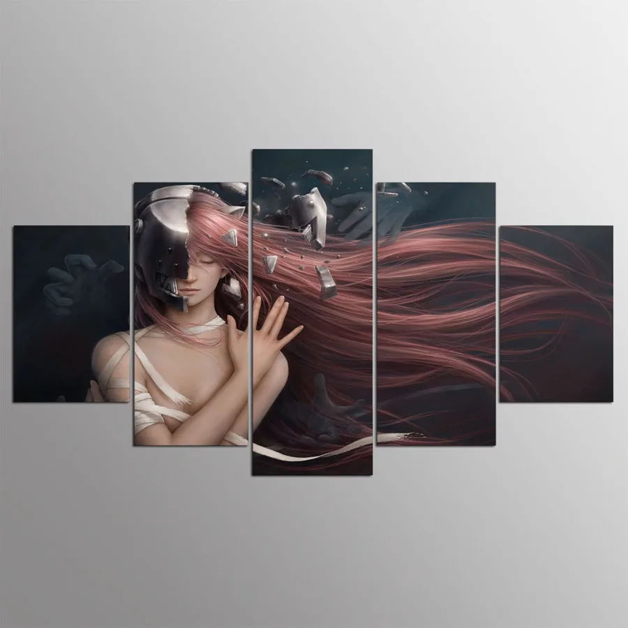 5 панельных картин DAFENJINGMO ARTS HD печатная картина elfen lied холст домашний декор