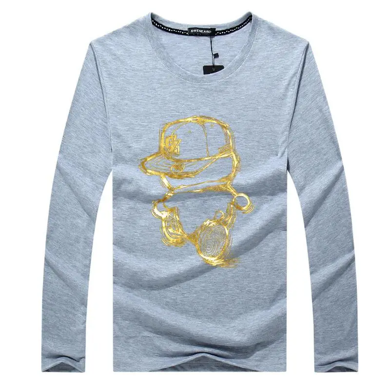 

SWENEARO Men's T-shirts Spring autumn Long-sleeved Cotton T-shirt men Fashion Goldman Cartoon Golden Print Funny t shirt Homme