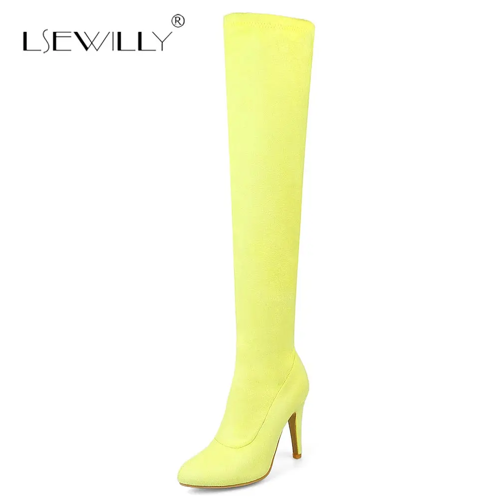 

Lsewilly Size 32-48 New 2018 new fashion autumn winter stretch flock thigh high boots women high heels over the knee boots S760
