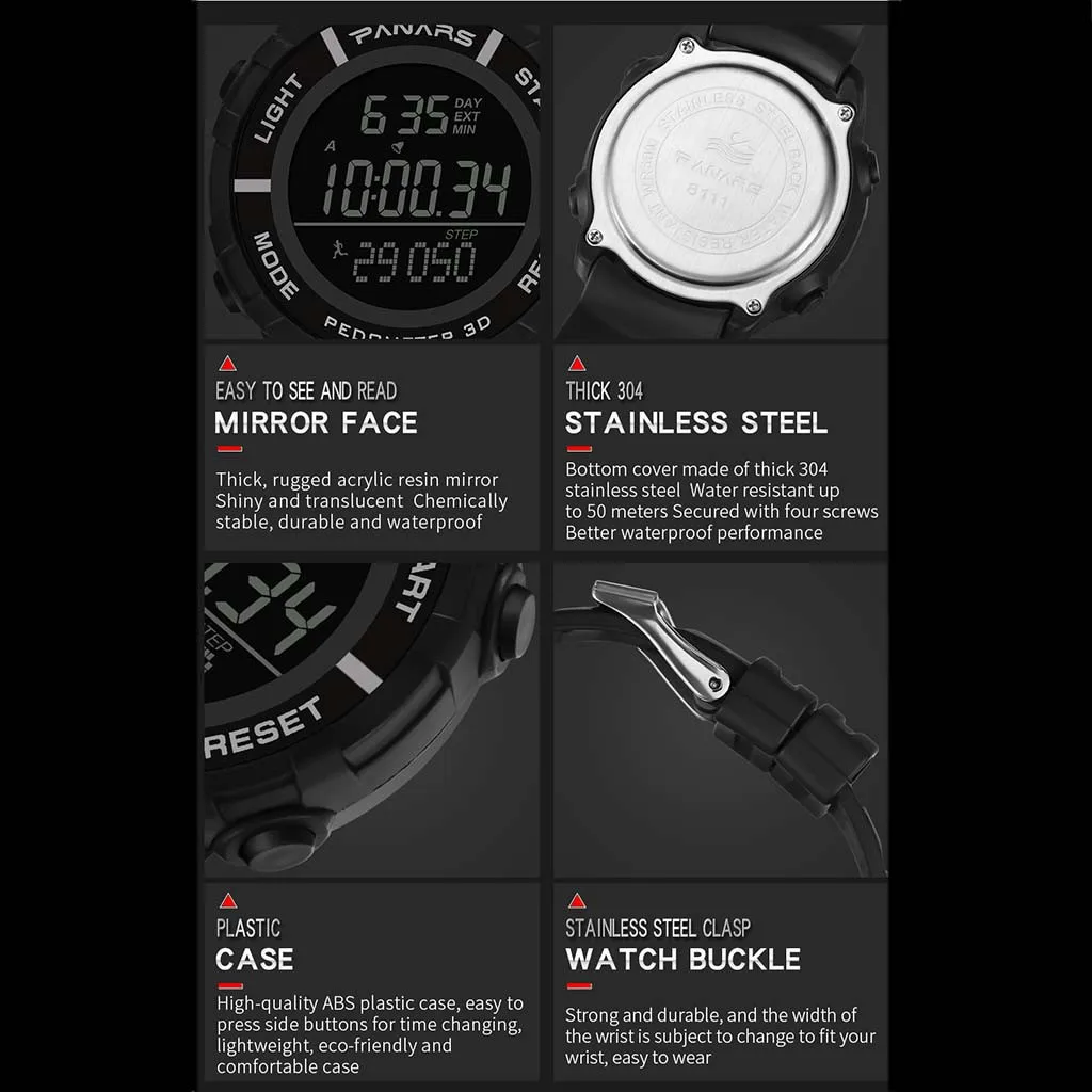 PANARS светодиодные электронные часы waterproof Running Step Counter мужские модные Спортивные часы наручные часы Reloj deportivo Wd4