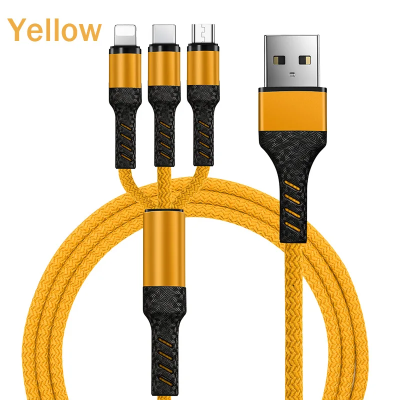 Yellow ROCK 3 в 1 USB кабель для iPhone XS X 8 7 6s зарядное устройство type-C Micro USB кабель для Android usb type C кабели для мобильных телефонов - Цвет: Yellow