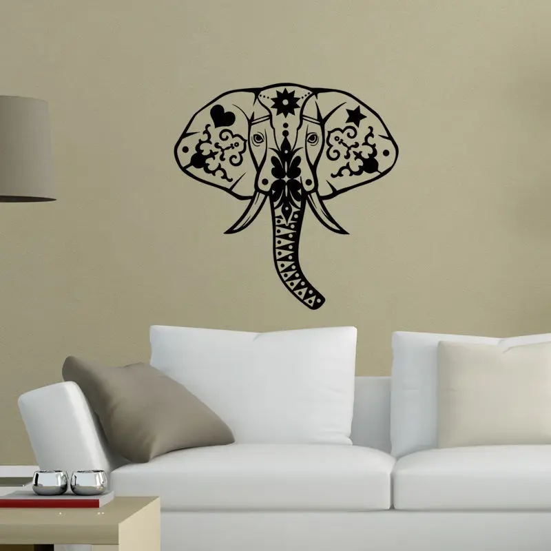 

Hot Selling Indian Tribal Elephant Head Wall Sticker Vinyl Home Decor Mural Removable Elephant Face Pattern Wall Mural Y-527