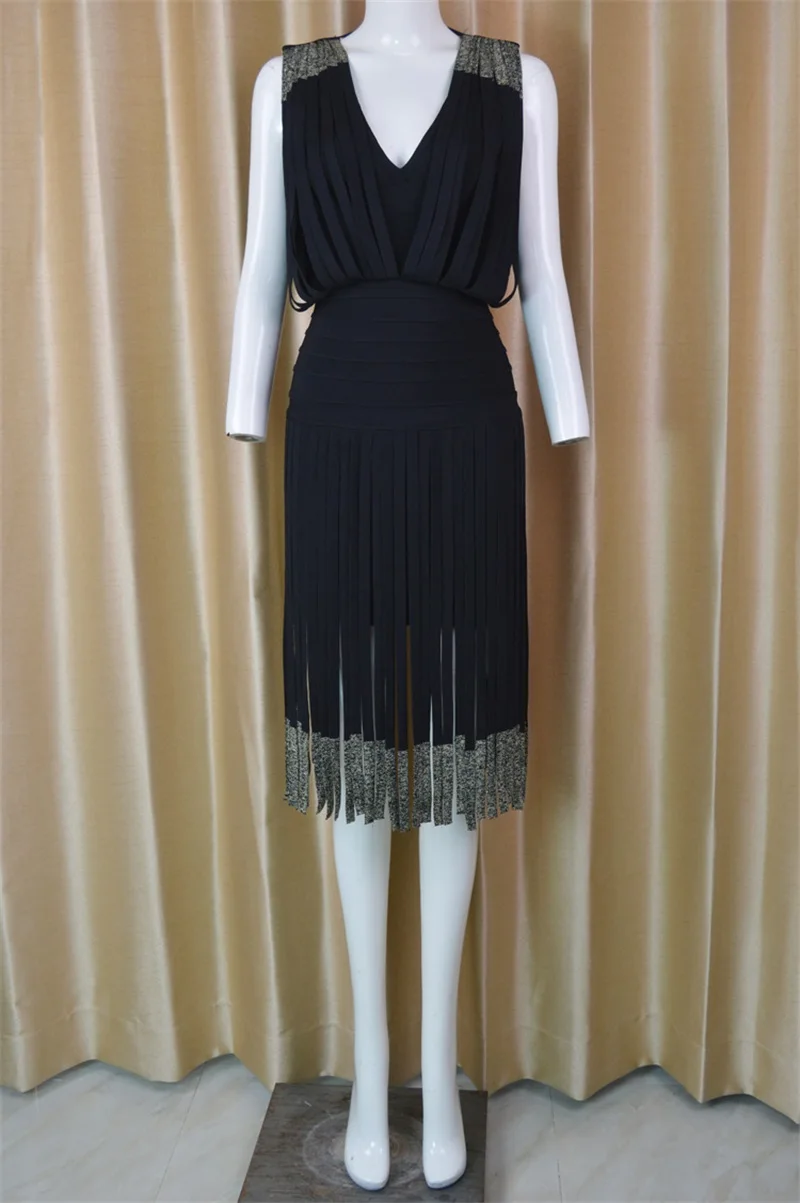 2018 платье с бахромой модное дизайнерское сексуальное облегающее женское v