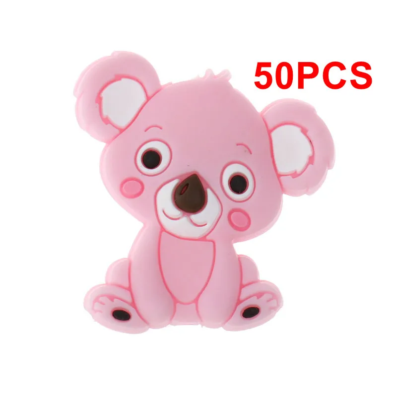 02 Rouge Pink 50 шт. Милые Силиконовые Детские Прорезыватели для зубов коала, мини-животные, Bpa бесплатно, для детей, прорезыватели, ожерелье, Аксессуары для младенцев, цепочка для соски, сделай сам - Цвет: 02 Rouge Pink