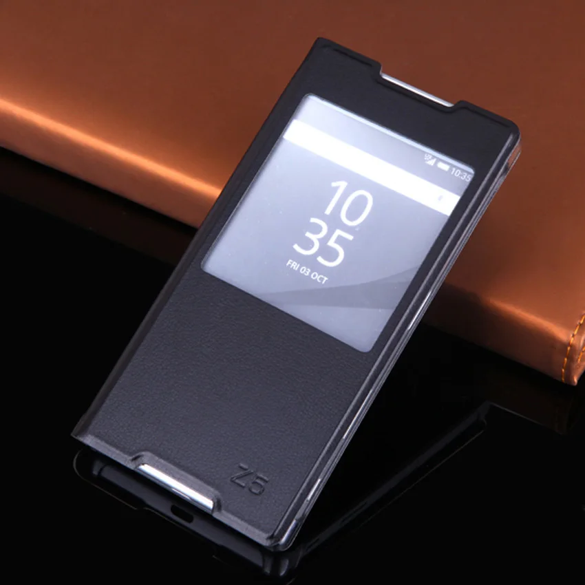 Кожаный чехол-книжка для sony Xperia Z5 Z 5 sony Z5 E6603 E6653 Dual E6683 E6633 5,2 дюймов чехол s Прозрачный чехол для телефона - Цвет: Black