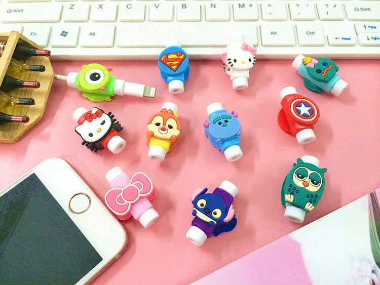 Горячая Распродажа двухсторонний мультяшный USB кабель протектор для iPhone наушники линия сохранения данных линия защита кабеля 100 шт./лот