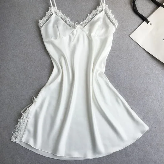 White BEFORW Лето сексуальный область пижама ночная сорочка безрукавный V-шея кружево сшивание домашняя одежда для женщин сексуальное белье халаты женские домашние - Цвет: White