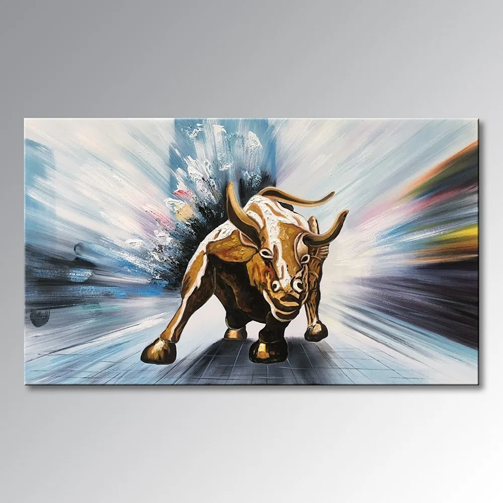 Художественная ручная работа холст современное масляная живопись Wll Street Bull