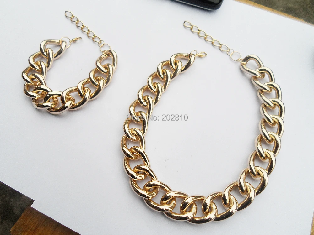 2019 new fashion gold-color big &amp chunky bracelet necklace jewelry sets for party good quanlity chain | Украшения и аксессуары