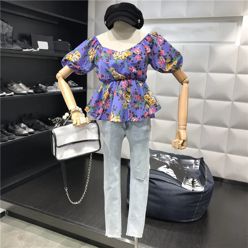 2019 Summer Fashion Streetwear Vintage Style Square Collar Florals Printed Blouse Women Blusas Girls Shirt Tops |