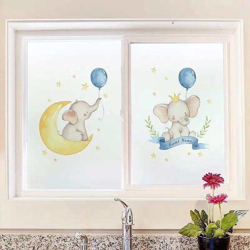 

Cartoon baby elephant Static Window Film Custom Glass Sticker Stained privacy non-Adhesive Frosted door Home Decorative PVC film