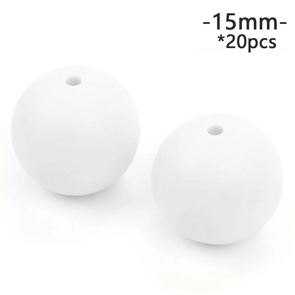 Snow LOFCA 15mm 20pcs/lot Silicone Loose Beads Safe Teether Round Baby Teething Beads DIY Chewable Colorful Teething For Infant - Цвет: Snow