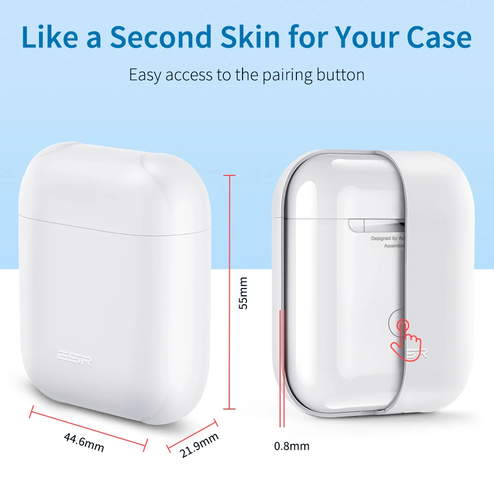 ESR ультратонкий кожаный чехол для AirPods, чехол для зарядки, Тонкий силиконовый чехол для AirPods 2, видимый передний светодиодный противоударный чехол