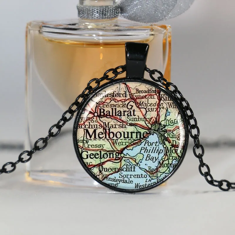 Melbourne Map Pendant Resin Charm Australia Silver Color Necklace Travel Gift Round | Украшения и аксессуары