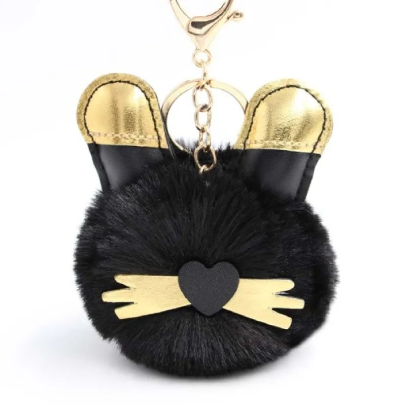 Милый женский брелок для ключей с кошкой и меховым помпоном сумочка держатель