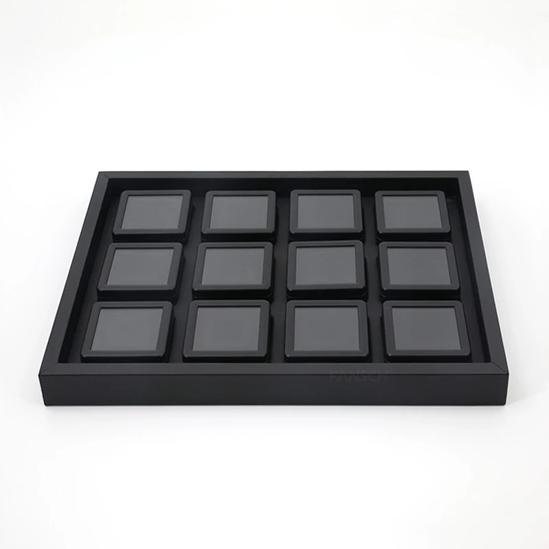 rectangle black Современный драгоценный камень банка дисплей коробка алмазные ювелирные изделия бусины органайзер для монет украшения с драгоценными камнями лоток контейнер для хранения черный из искусственной кожи - Цвет: rectangle black