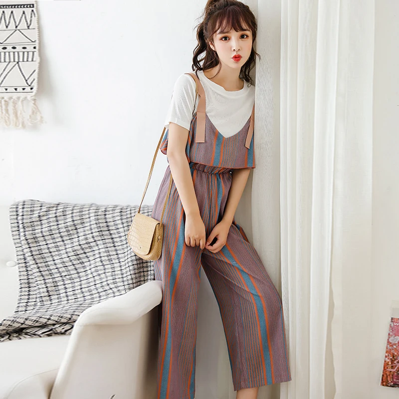 Женский Повседневный костюм белый топ с коротким рукавом и круглым вырезом +