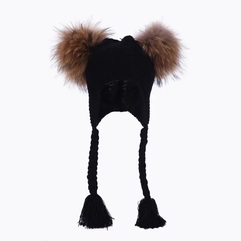 Кора ван От 1 до 4 лет Детские Зимние Натуральный мех мяч шапочка шапка для детей