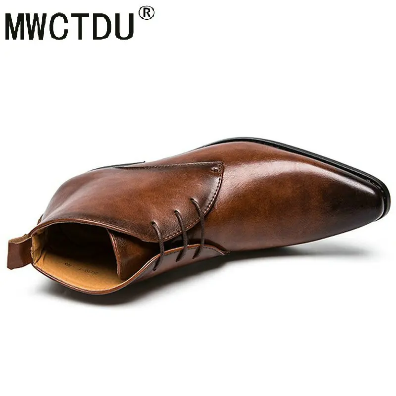 MWCTDU/Рождественская роскошная мужская одежда для бизнеса; модельные ботинки; винтажные брендовые коричневые ботинки «Челси» с острым носком на шнуровке; botas hombre