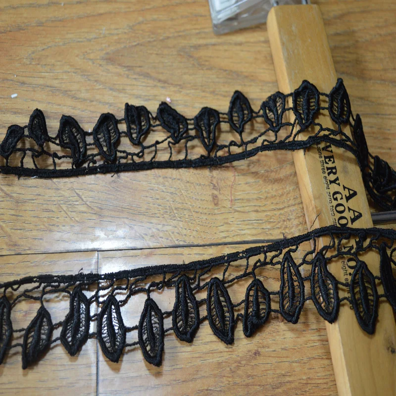 Бесплатная доставка 7yds/лот черные листья кисточки Водорастворимая кружевная