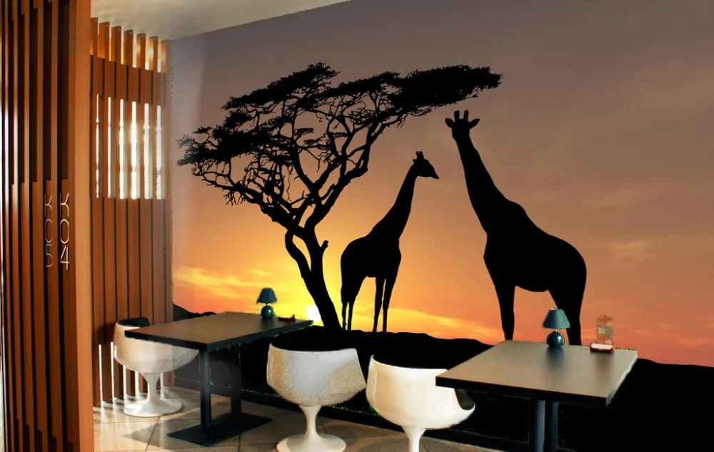 

[Self-Adhesive] 3D Giraffe Sunset Scenery 3 Wall Paper mural Wall Print Decal Wall Murals