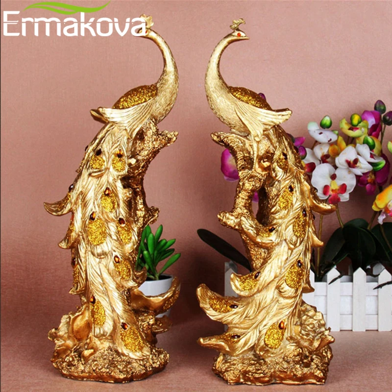 Ермакова 42 см(16,") высота смолы Феникс Статуэтка чистая золотая птица чудо статуя скульптура животного орнамент домашний офис Декор