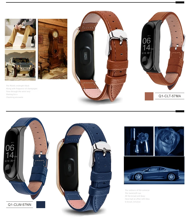 Цветной кожаный чехол для смарт-часов из черного розового золота для xiaomi mi band 4/3 ремешок для xiaomi mi Band 4 браслет mi band 4 ремешок
