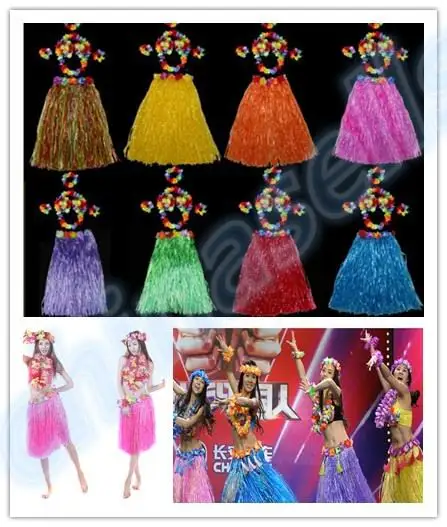 12sets 60CM 6PCS/set Plastic Fibers Women Grass Skirts Hawaiian Hula Skirt set cheerleaders costumes Ladies Dress Up