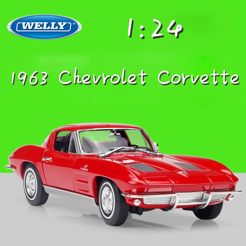 

WELLY 1:24 Scale Model Car 1963 Chevrolet Corvette Diecast Toy Car Metal Classic Alloy Cars Toy For Children Gifts Collection