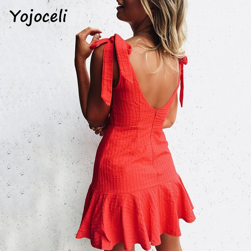 Yojoceli Новое весеннее красное гофрированное Платье женское богемное пляжное