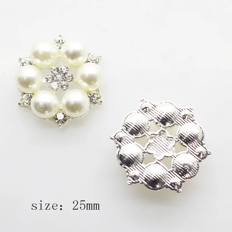 10Pcs white round pearl botones Accessories rhinestones Flower wedding caps Decoration For Making Gift box Sewing decoration
