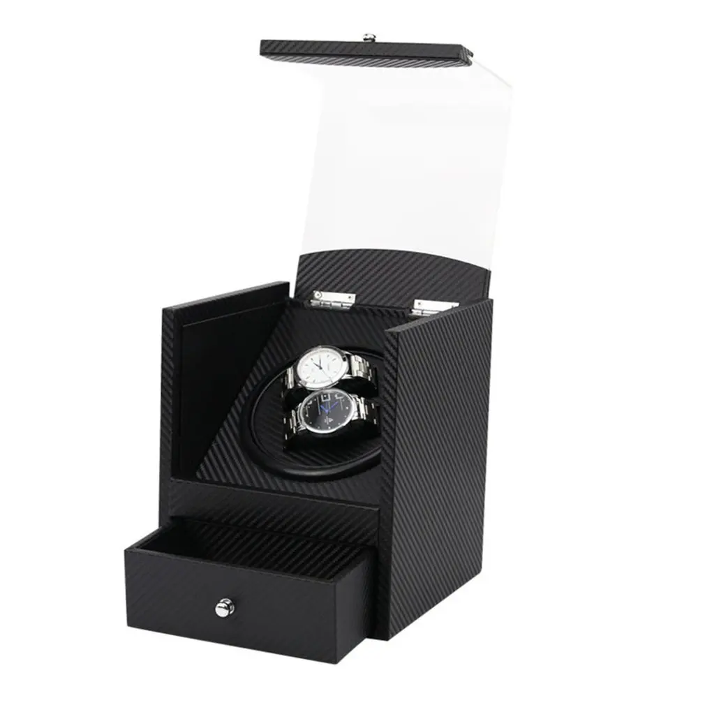 US/EU/AU/UK Plug High Class Motor Shaker Watch Winder Holder Display 2+0 Automatic Mechanical Carbon Fiber Jewelry Box | Наручные часы