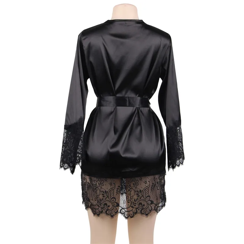 Comeonlover атласное кимоно Feminino с длинными рукавами ночная рубашка для невесты размера плюс кружевное украшенное платье сексуальное женское платье Babydoll RE80558