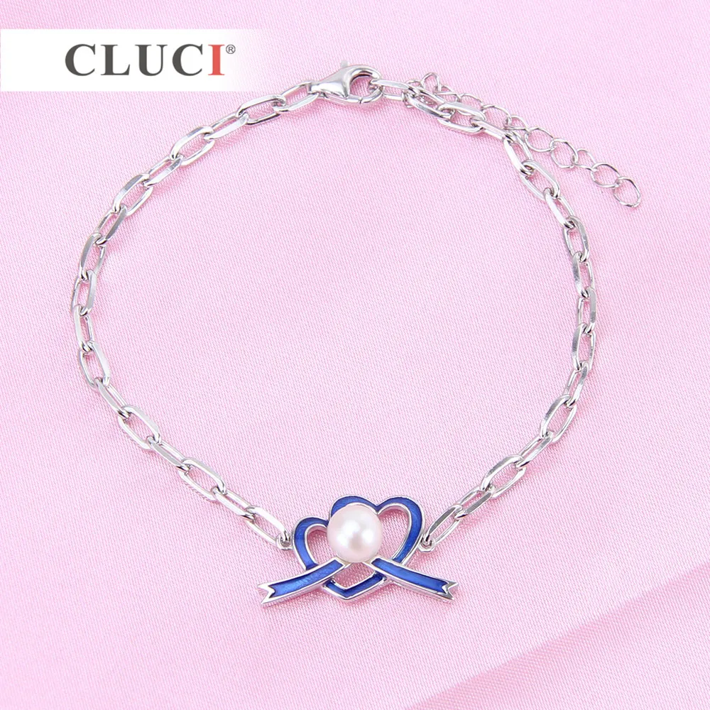 CLUCI 925 sterling silver Autism Awareness Adjustable Bracelet Accessary to match pearl Ribbon Awarenes Caring And Love SB067SB | Украшения
