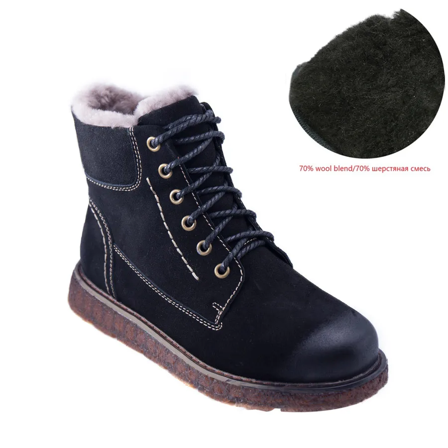 BELISS ankle boots women genuine leather casual warm fur comfortable lace up flats warm winter boot for women handmade B41 - Цвет: Black mix