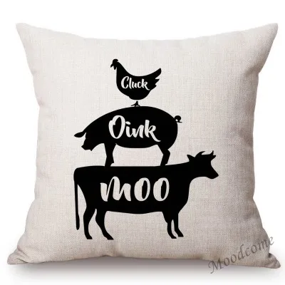 Nordic Farm Animals Sweet Farm Life Rule Principle Letter Art Sofa Throw Pillow Case Retro Cotton Linen Car Pillow Cushion Cover