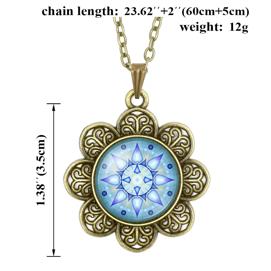 NingXiang Retro Flower Pendant Buddhism OM Symbol India Mandala Necklace For Women Glass Cabochon Zen Picture | Украшения и