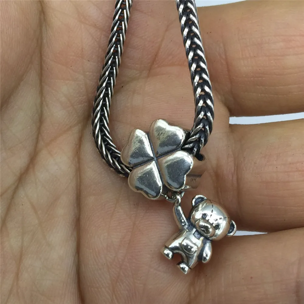 Омела 925 пробы серебра в форме счастливого клевера медведь с позолоченным