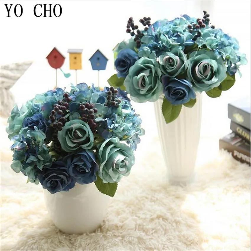 YO CHO Artificial Flowers Peony Wedding Decoration Silk Fake 1 Colour Plants for home party Christmas Orchid Simulation Rose