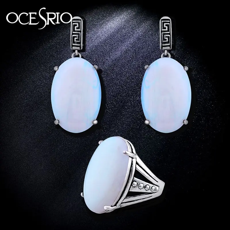 OCESRIO винтажный белый опал ювелирный набор для женщин камень кольцо большие