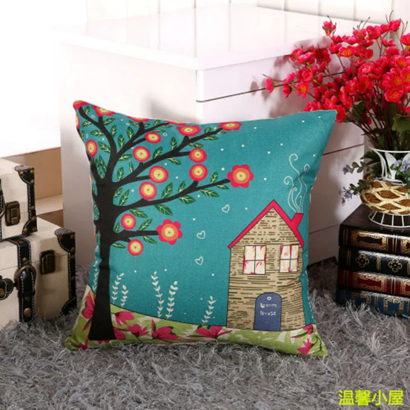 pillow cover004 Льняные наволочки для подушек с принтом LOVE Happy tree, 45*45 см, романтичный чехол для подушек, постельные принадлежности для дома, декоративная наволочка для подушек в отеле - Цвет: pillow cover004