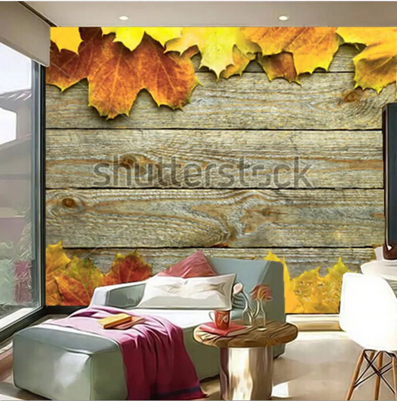 3D фрески на заказ Осенний фон с цветными листьями деревянной доске обои для